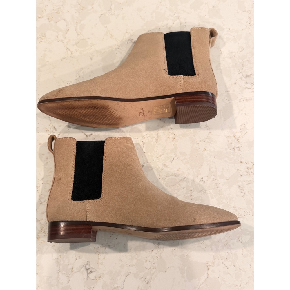 J.Crew Womens Tan Suede Chelsea Ankle Boots Almond Toe Low Stacked Heel Size 7‎